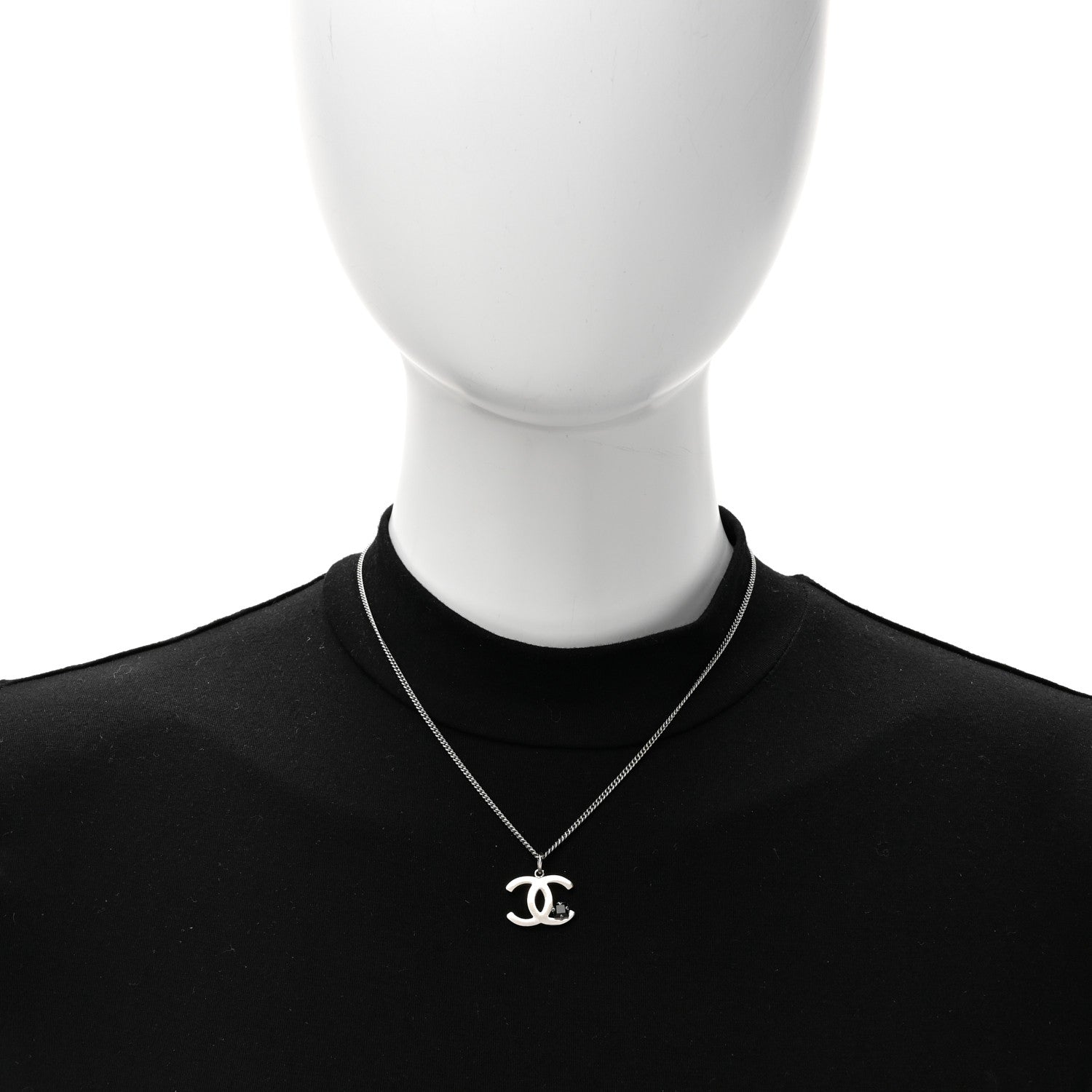 Chanel Crystal CC Necklace Silver Black 3 of 4