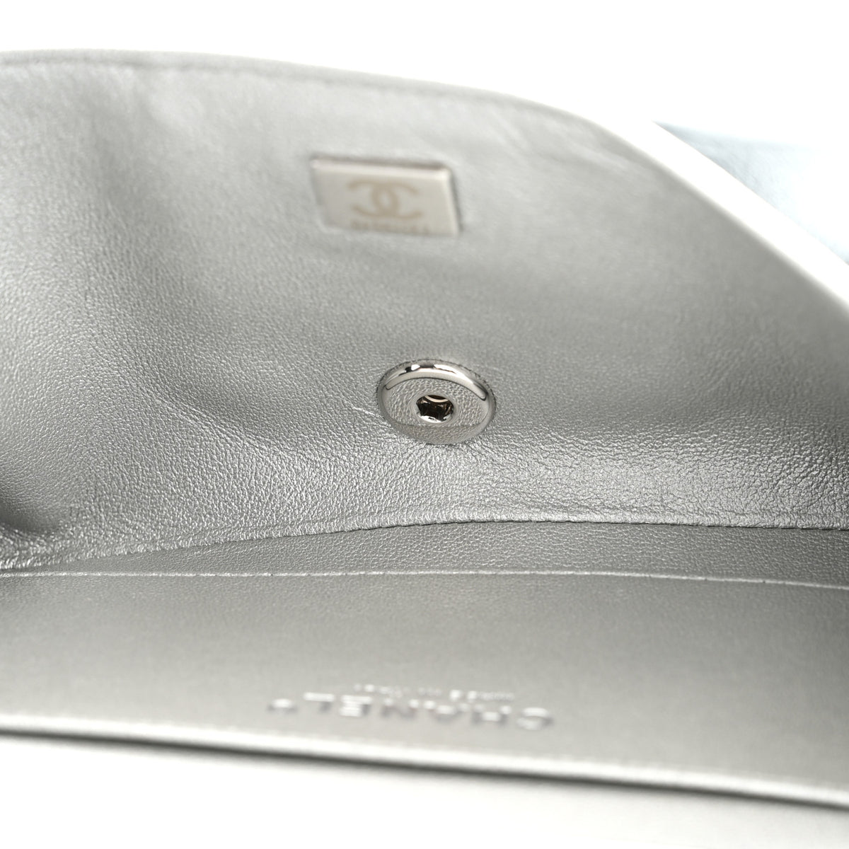 Metallic Lambskin Tie My Bow Flap Clutch With Chain Silver