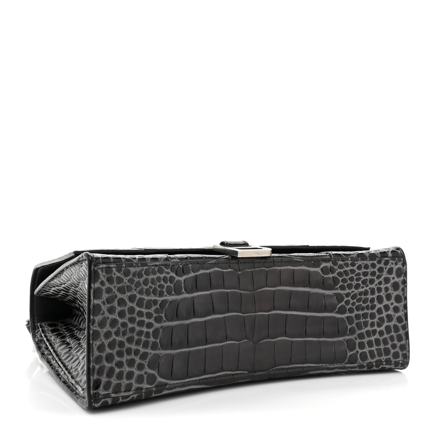 Shiny Calfskin Crocodile Embossed Medium Hourglass Top Handle Bag Dark Grey