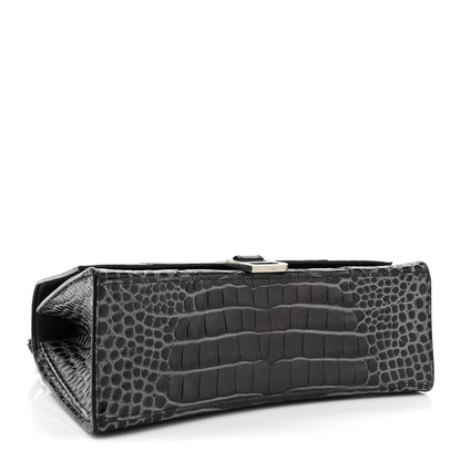 Balenciaga Shiny Calfskin Crocodile Embossed Medium Hourglass Top Handle Bag Dark Grey 4 of 11