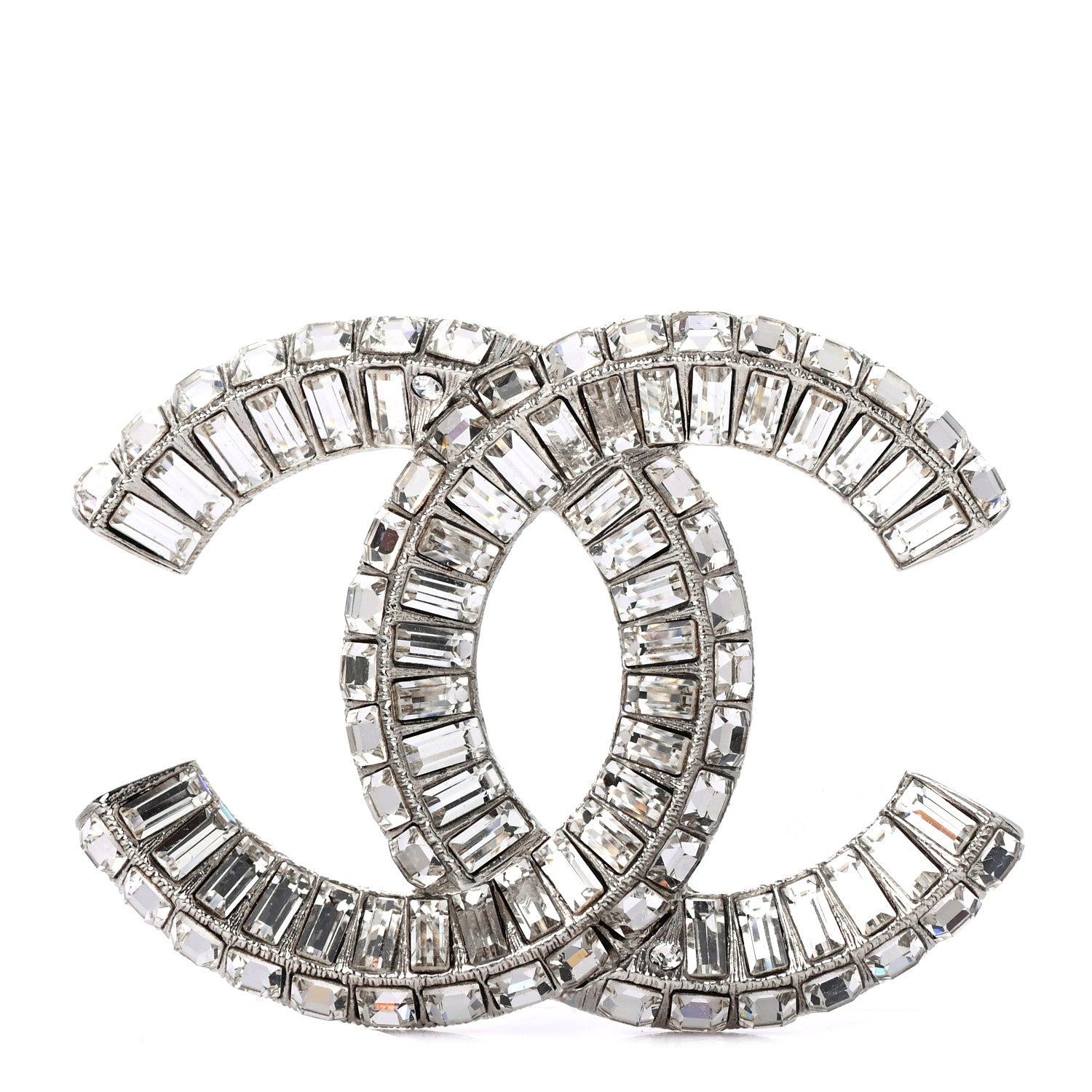 Chanel Baguette Crystal CC Brooch Silver 1 of 4