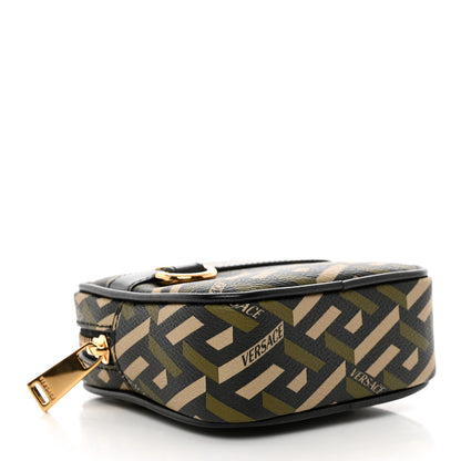 Versace Coated Canvas Calfskin La Greca Square Zip Pouch Black Khaki 3 of 6