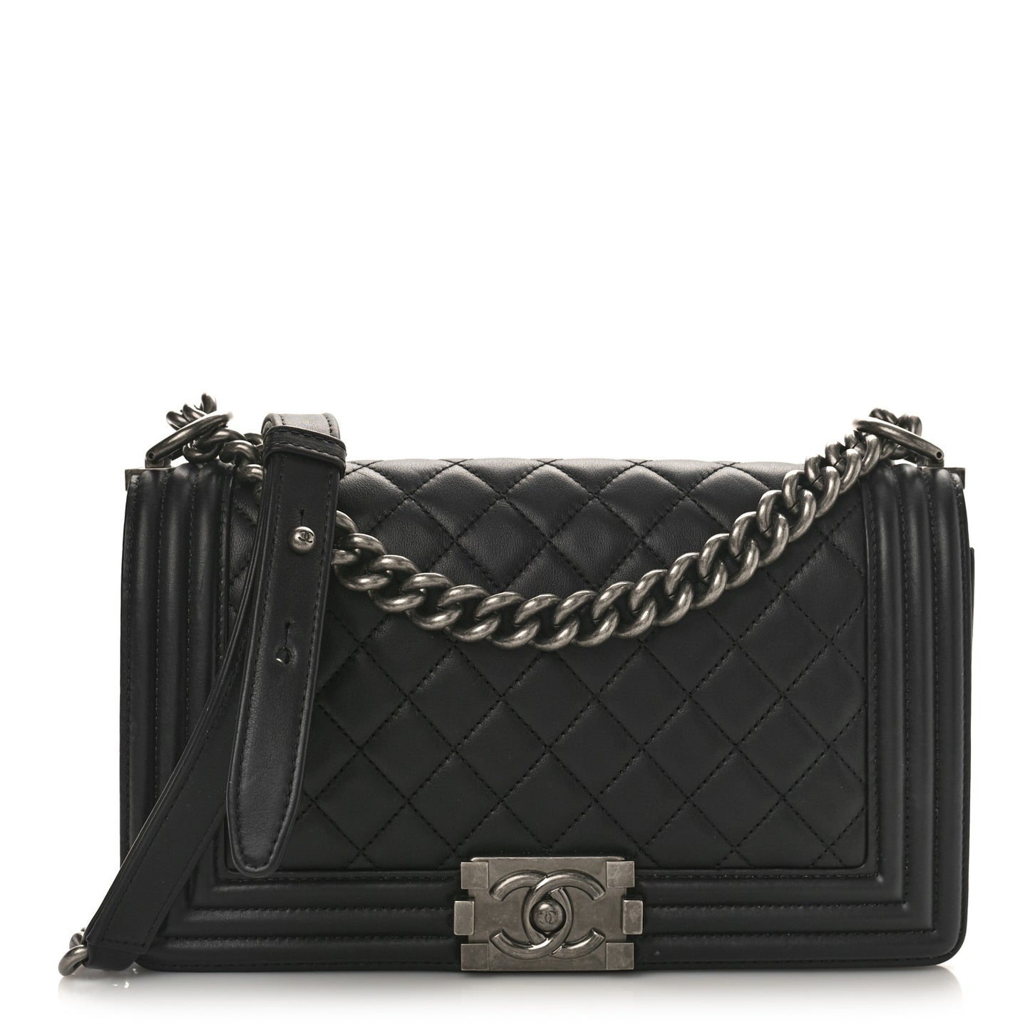 Lambskin Quilted Medium Boy Flap Black