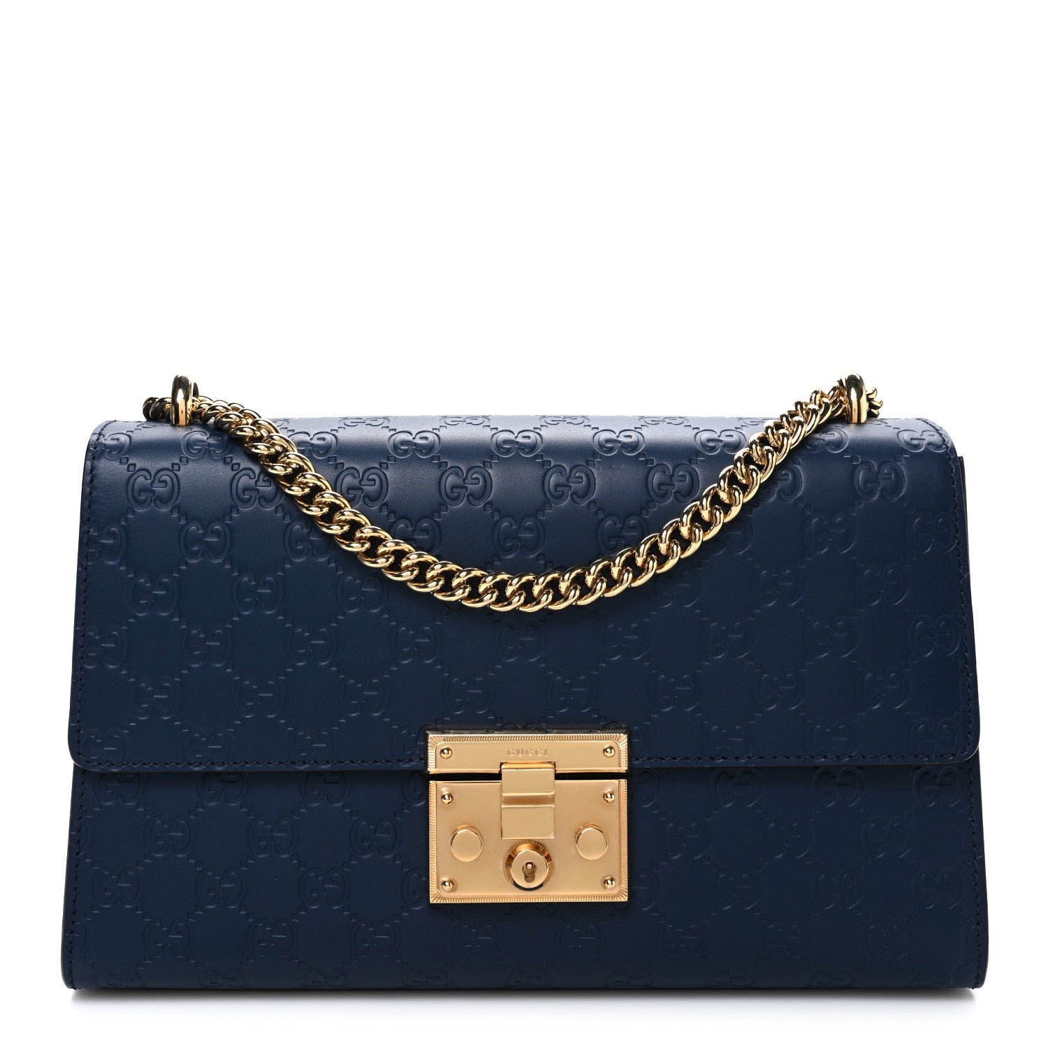 Gucci Guccissima Medium Padlock Shoulder Bag Blue Agata 1 of 10