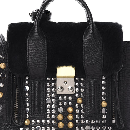 3.1 Phillip Lim 3.1 Textured Calfskin Shearling Studded Mini Pashli Satchel Black 9 of 9