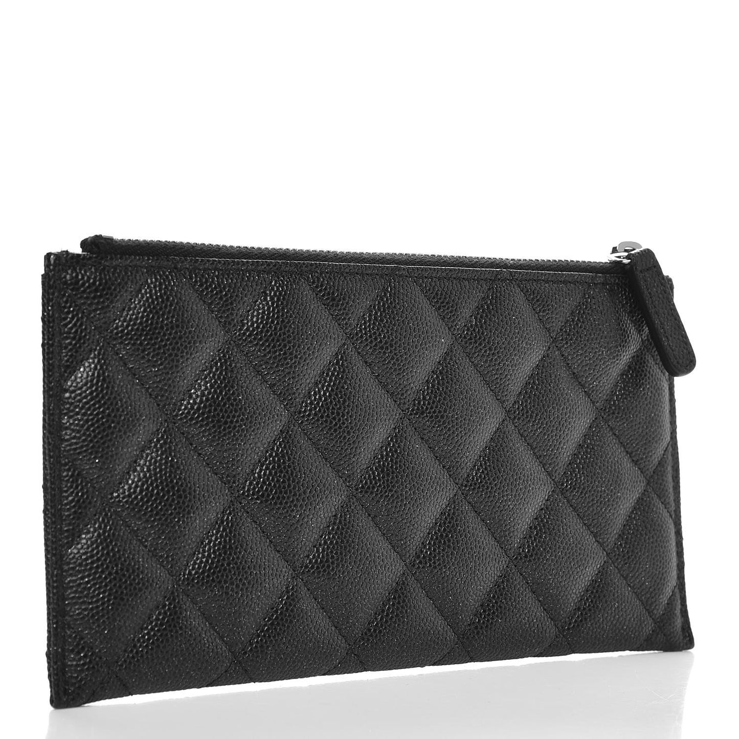 Iridescent Caviar Quilted Classic Zip Pouch Black