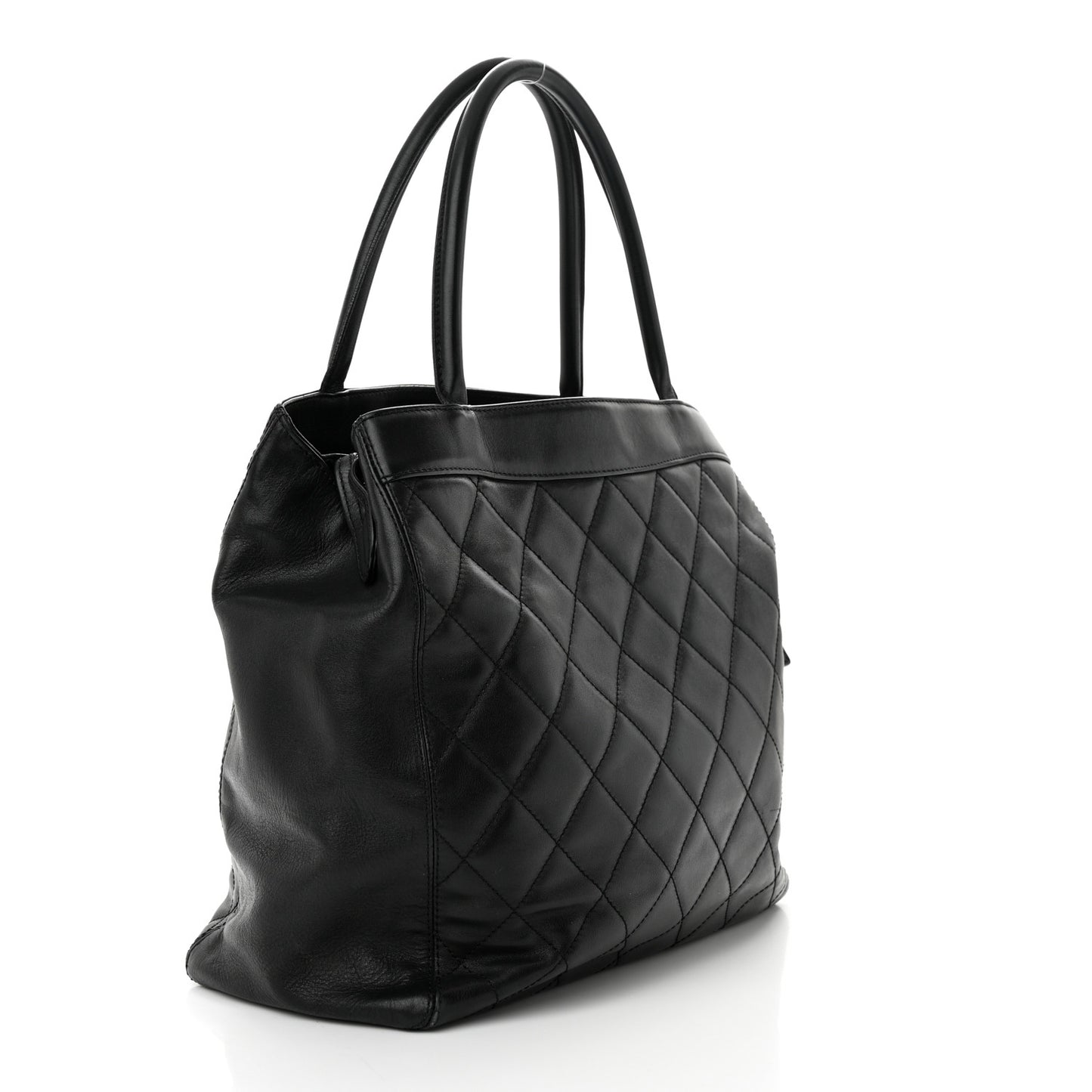 Lambskin Quilted Shopping Tote Black