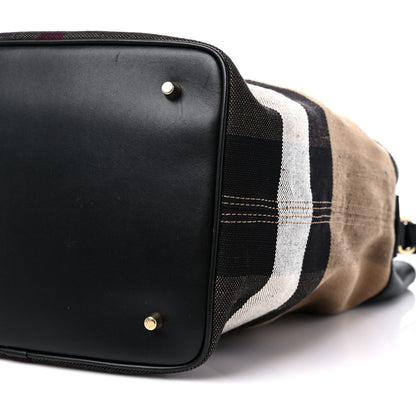 Burberry Grainy Calfskin Canvas Mega Check Medium Ashby Tassel Hobo Black 8 of 10