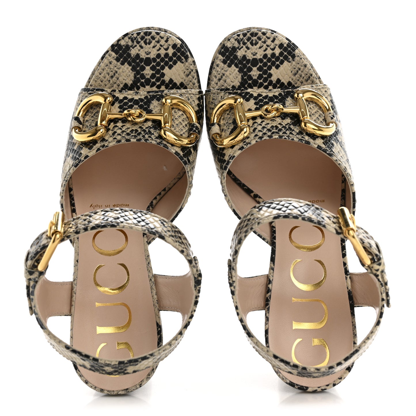 Calfskin Snakeskin Print Horsebit 40/135mm Platform Sandals 35.5 Beige Avana