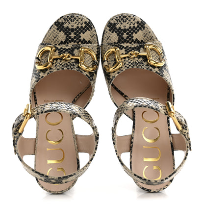Gucci Calfskin Snakeskin Print Horsebit 40/135mm Platform Sandals 35.5 Beige Avana 2 of 10