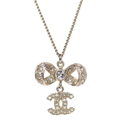 Chanel Metal Crystal CC Bow Drop Necklace Gold 3 of 4