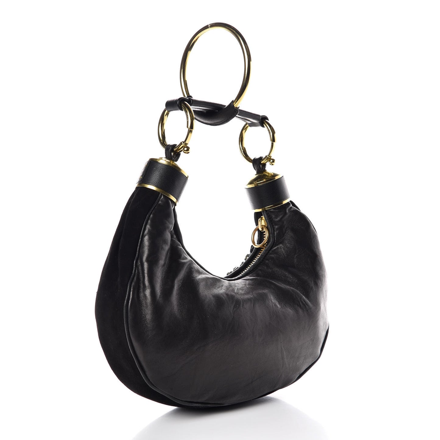 Lambskin Suede Crystal Beaded Bracelet Bag Black