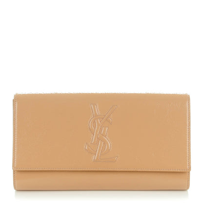 Saint Laurent Textured Patent Calfskin Monogram Large Belle De Jour Clutch Nude 1 of 9