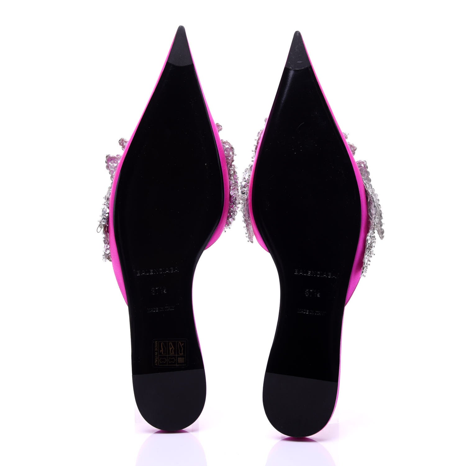 Balenciaga Satin Sequin Embellished Slash Slippers 37.5 Fuchsia 10 of 11