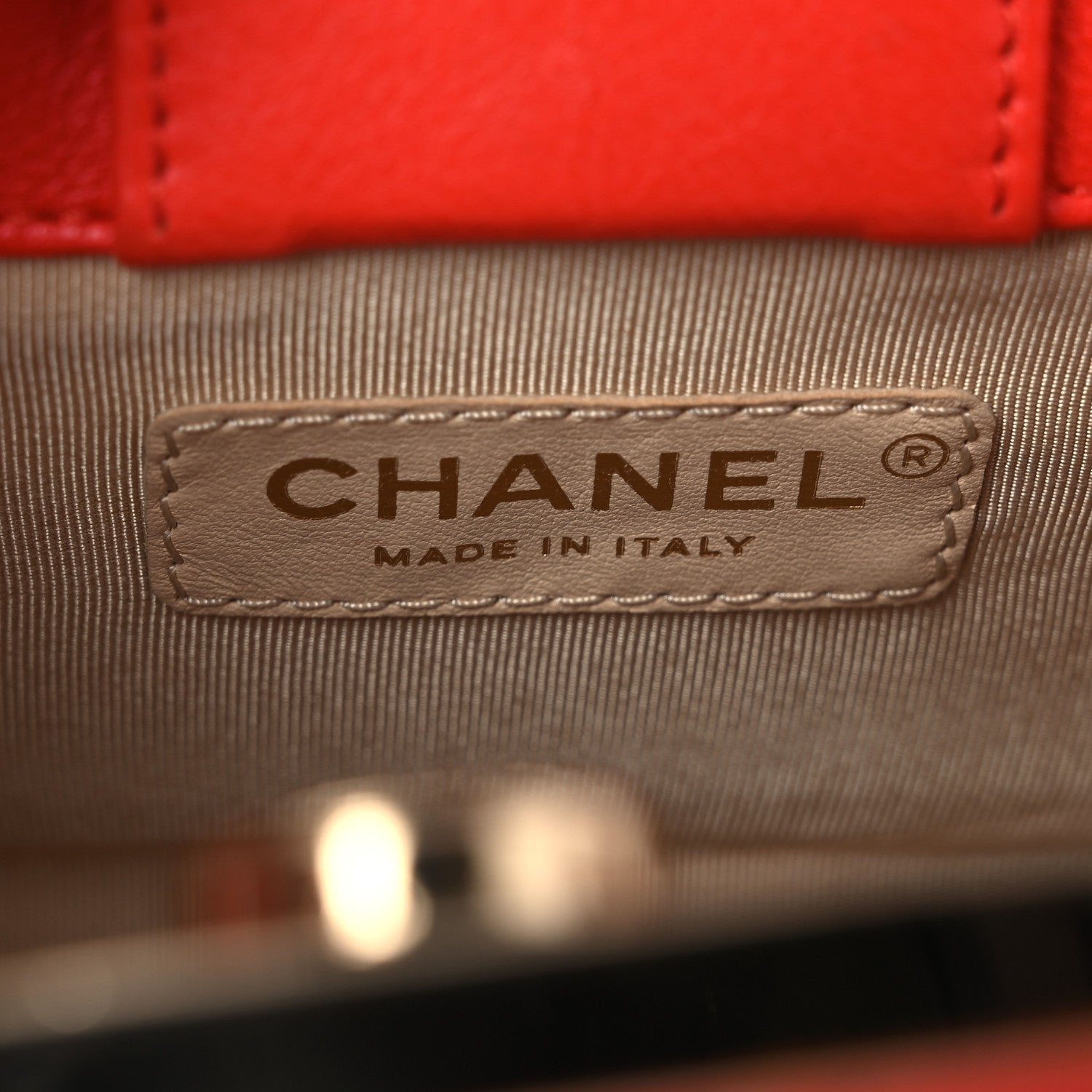 Chanel Grained Calfskin Stitched Mini Label Click Shopper Tote Red 6 of 11