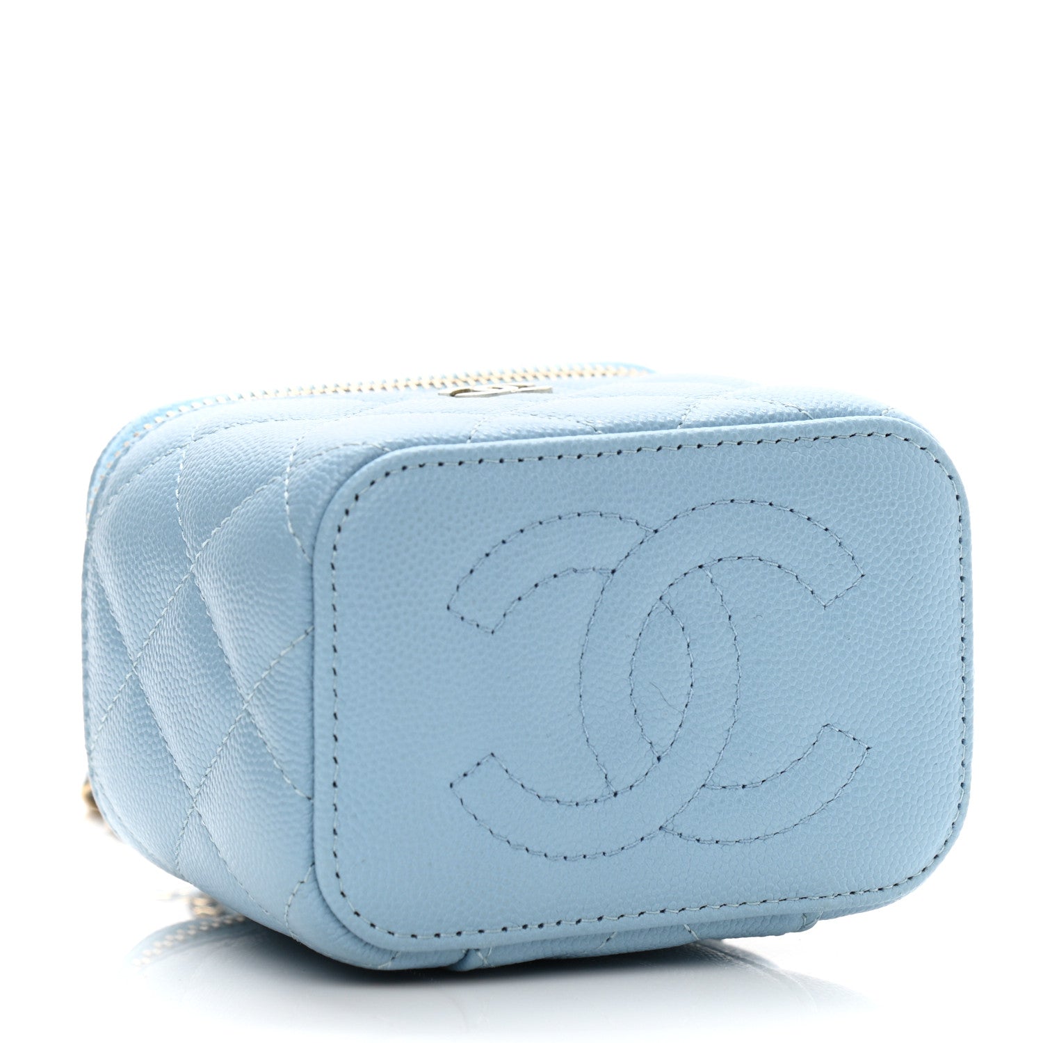 Chanel Caviar Quilted Mini Vanity Case With Chain Light Blue 4 of 13
