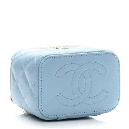Chanel Caviar Quilted Mini Vanity Case With Chain Light Blue 4 of 13