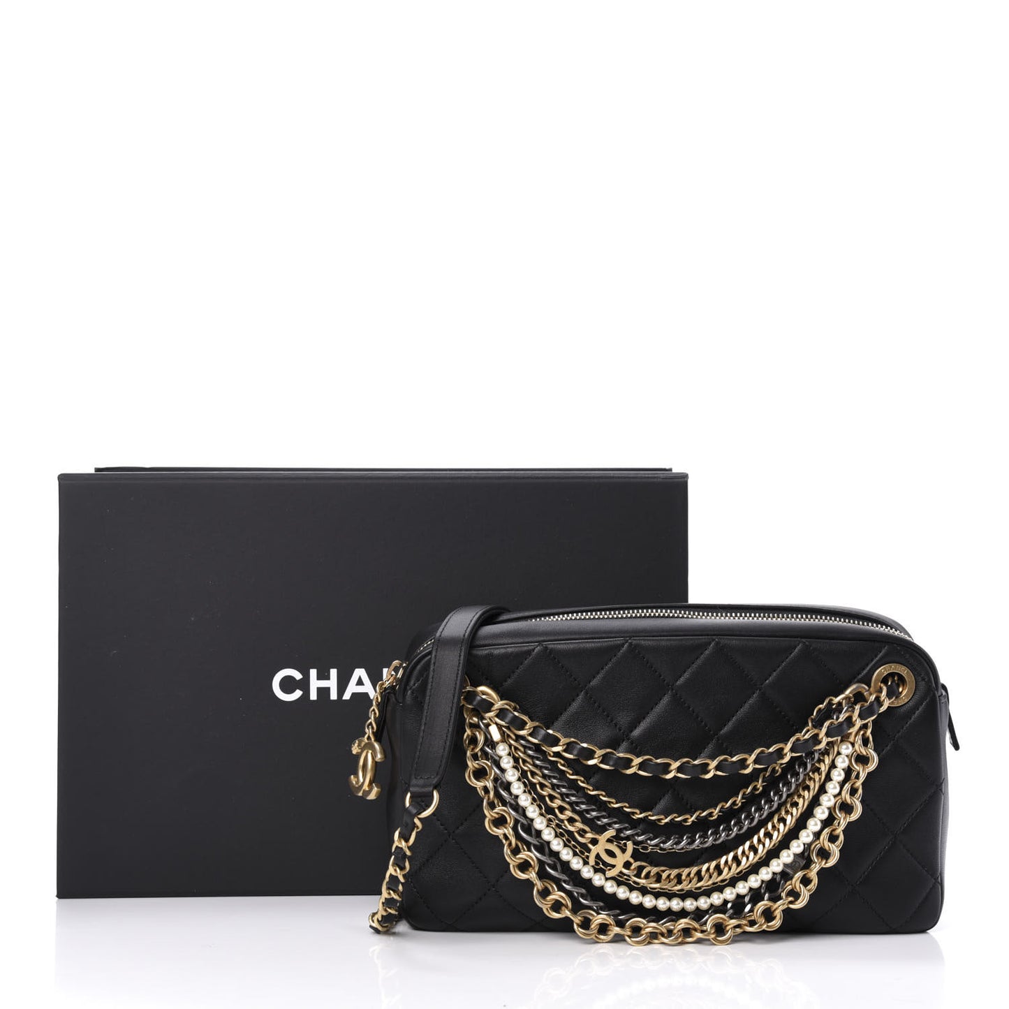 Lambskin Quilted All About Chains Camera Bag Black