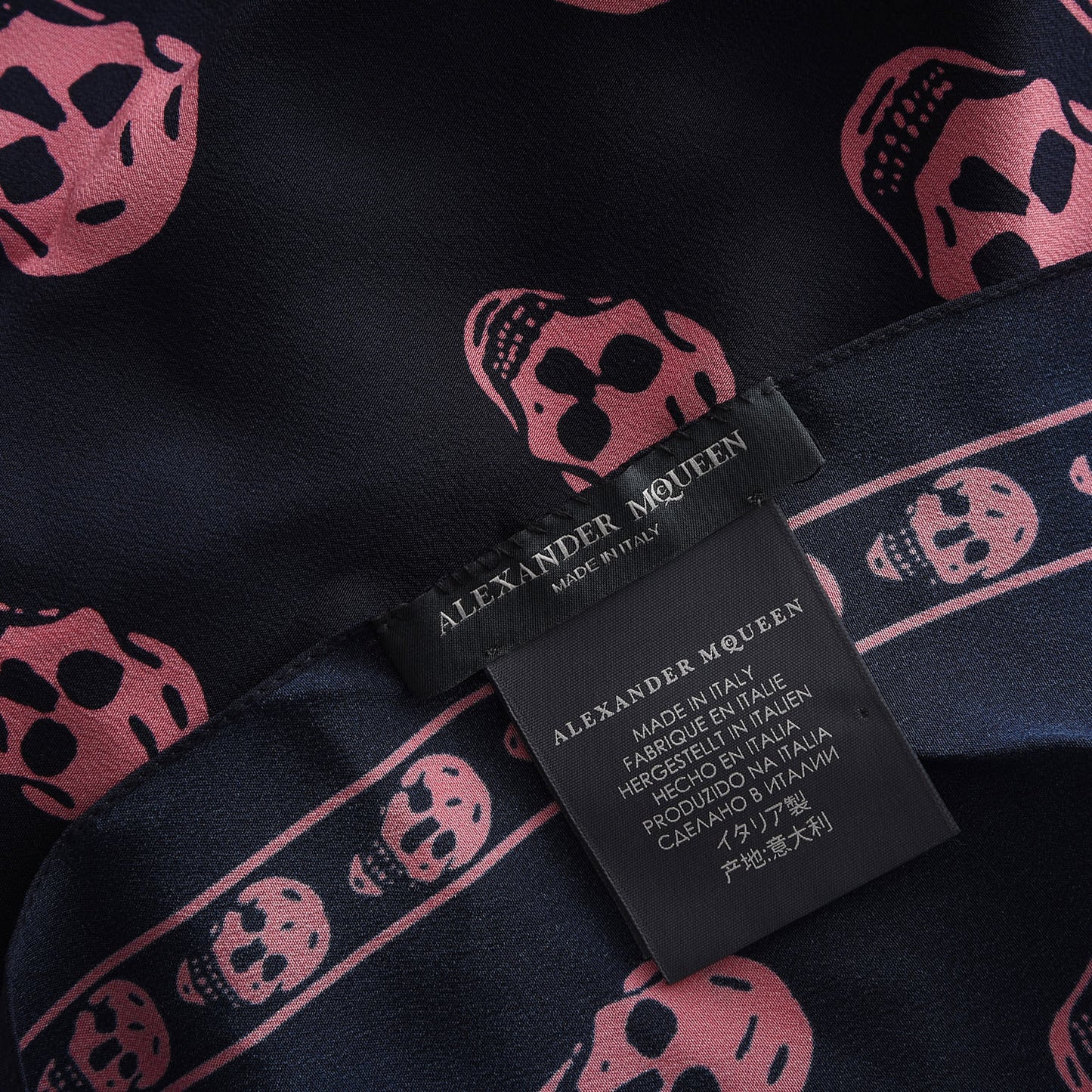 Silk Chiffon Skull Scarf Navy Pink