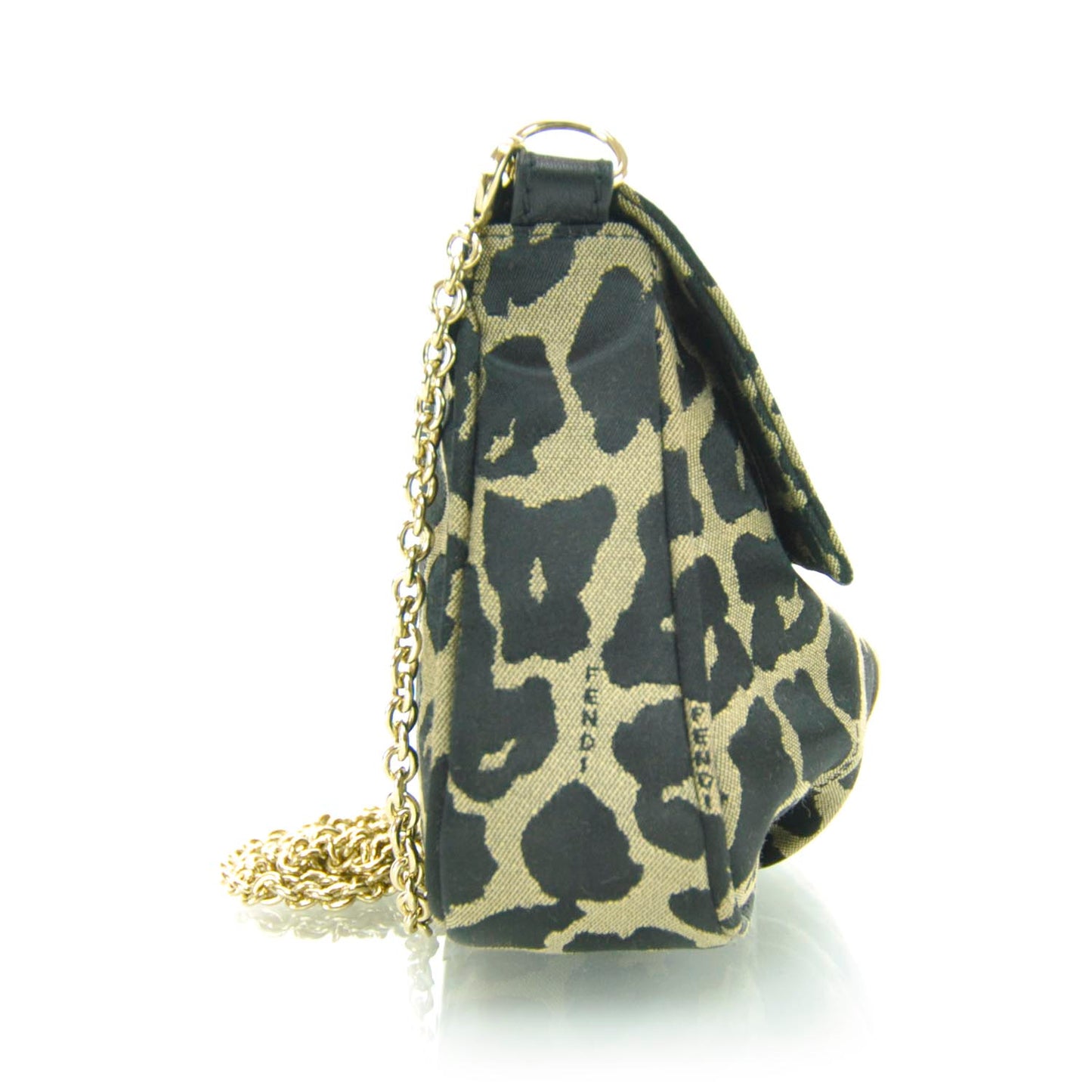 Jacquard Leopard Print Fendista Pouchette Crossbody Taupe Black