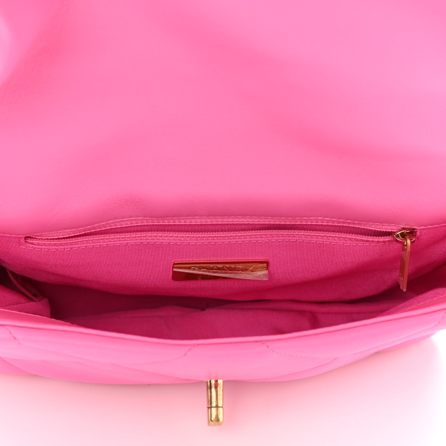 Chanel Shiny Lambskin Quilted Medium Chanel 19 Flap Neon Pink 4 of 10