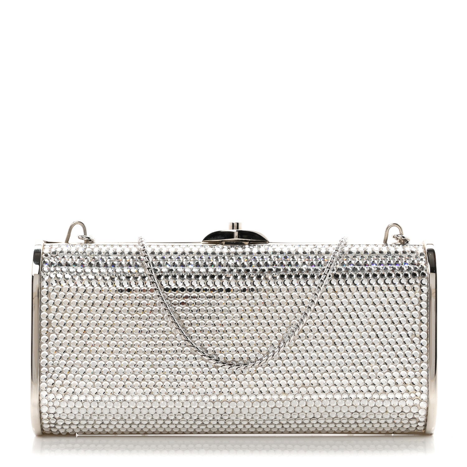 Judith Leiber Swarovski Crystal Minaudiere Clutch Silver 1 of 10