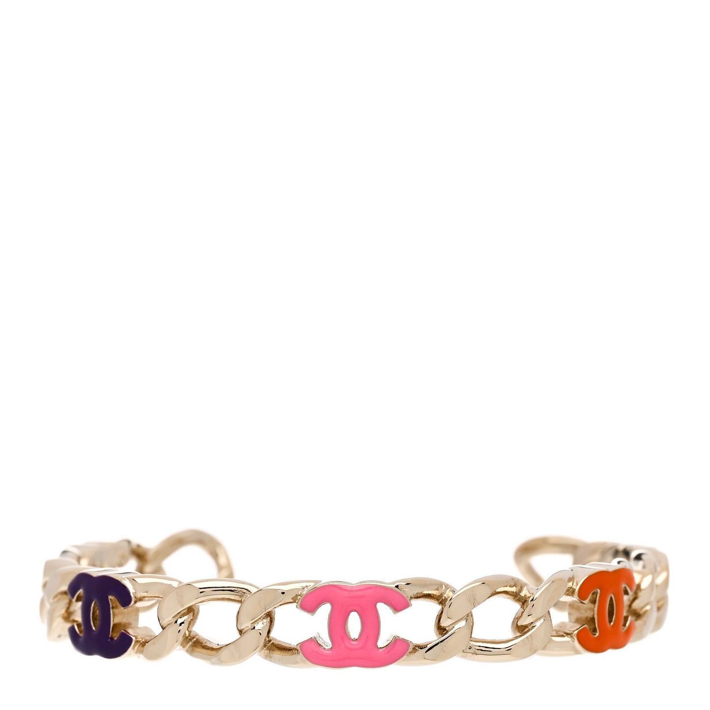 Enamel CC Chain Link Cuff Bracelet Gold Multicolor