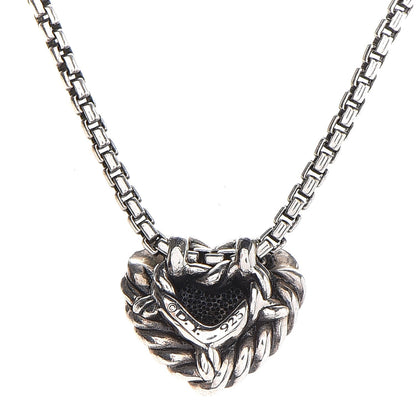 David Yurman Sterling Silver Pink Sapphire Petite Pave Heart Pendant Necklace 5 of 14