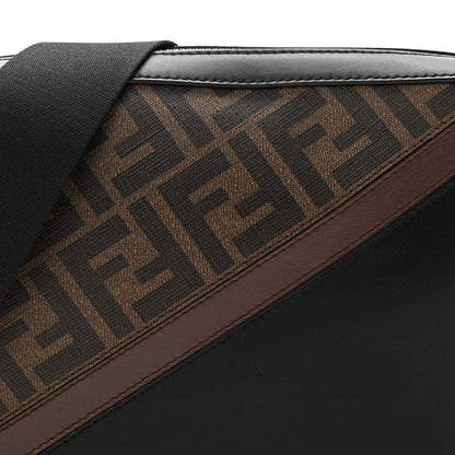 Fendi Glazed Fabric Vitello Liberty FF 1974 Diagonal Medium Camera Case Tobacco Moresco Black 14 of 19