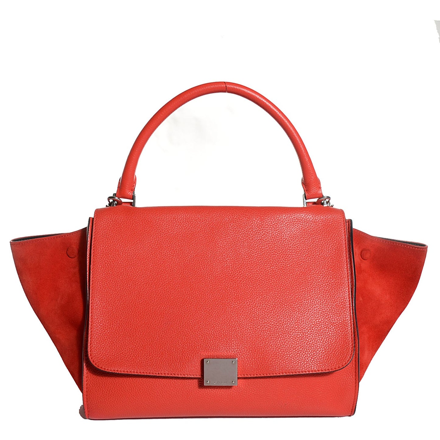 Drummed Calfskin Suede Medium Trapeze Vermillion