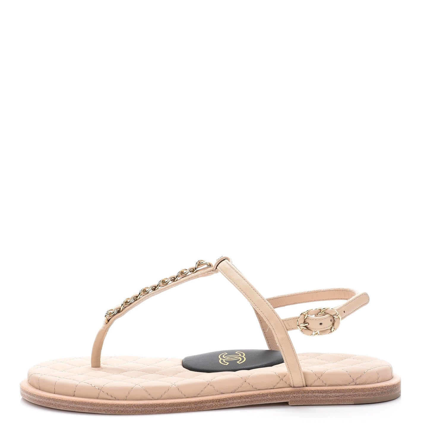 Lambskin CC Chain Thong Sandals 35 Beige
