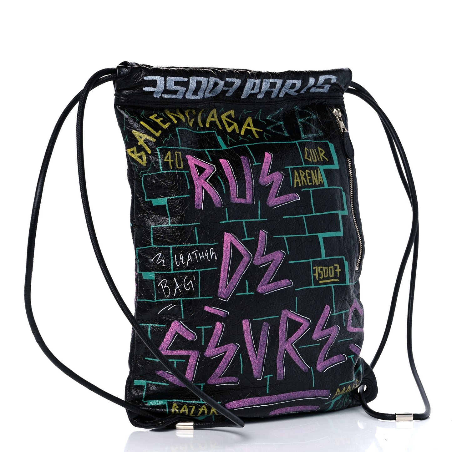 Agneau Arena Graffiti Drawstring Backpack Black Multicolor