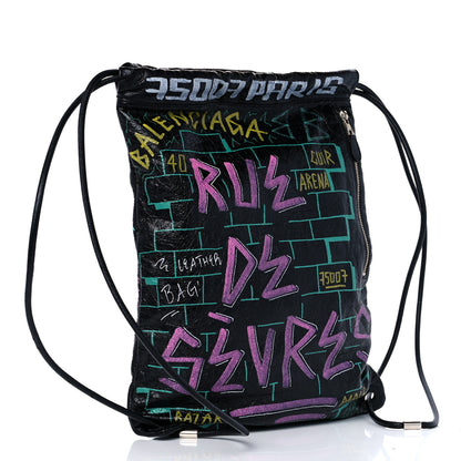 Balenciaga Agneau Arena Graffiti Drawstring Backpack Black Multicolor 3 of 9