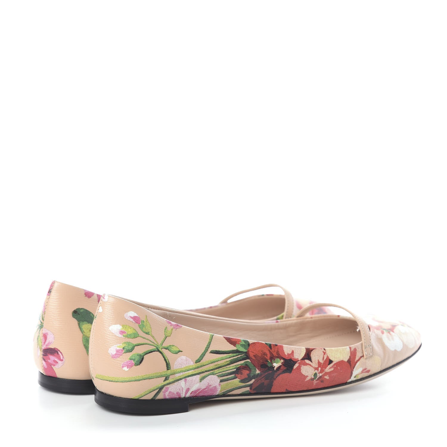 Gucci Calfskin Blooms Print Ballet Flats 36 Pink Apricot Multicolor 4 of 6