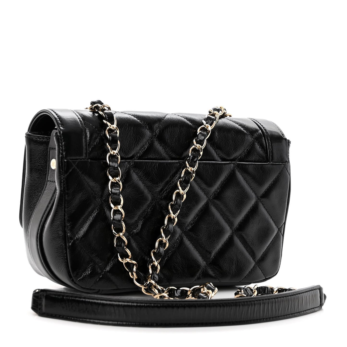 Crumpled Glazed Lambskin Quilted Mini Flap Black