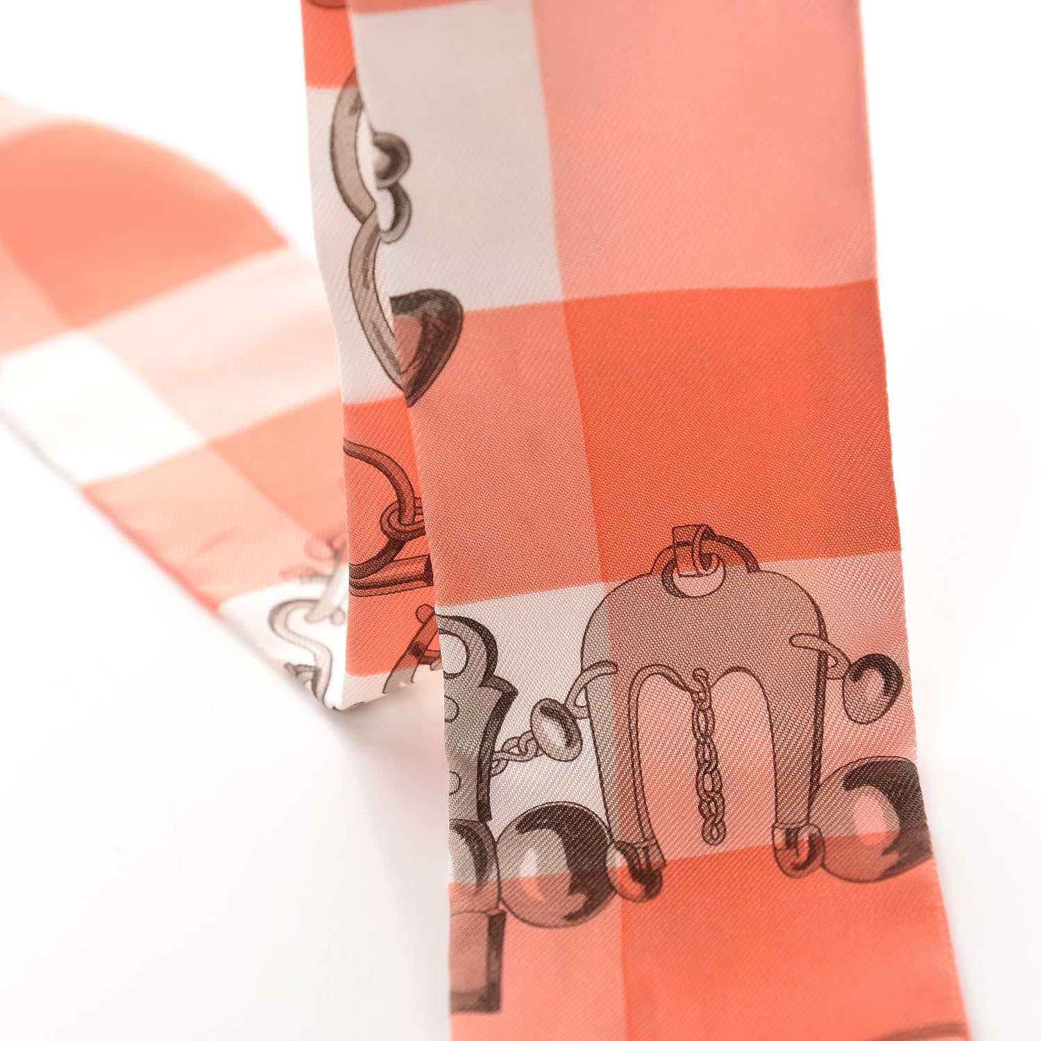 Hermes Silk Mors Et Gourmettes Vichy Twilly Saumon Citron Blanc 8 of 8