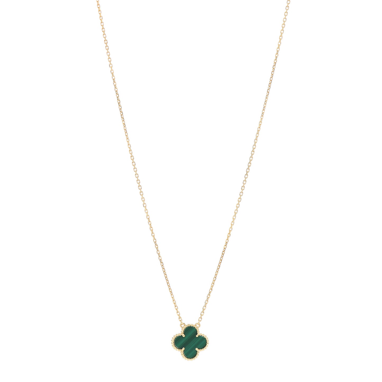 18K Yellow Gold Malachite Vintage Alhambra Pendant Necklace