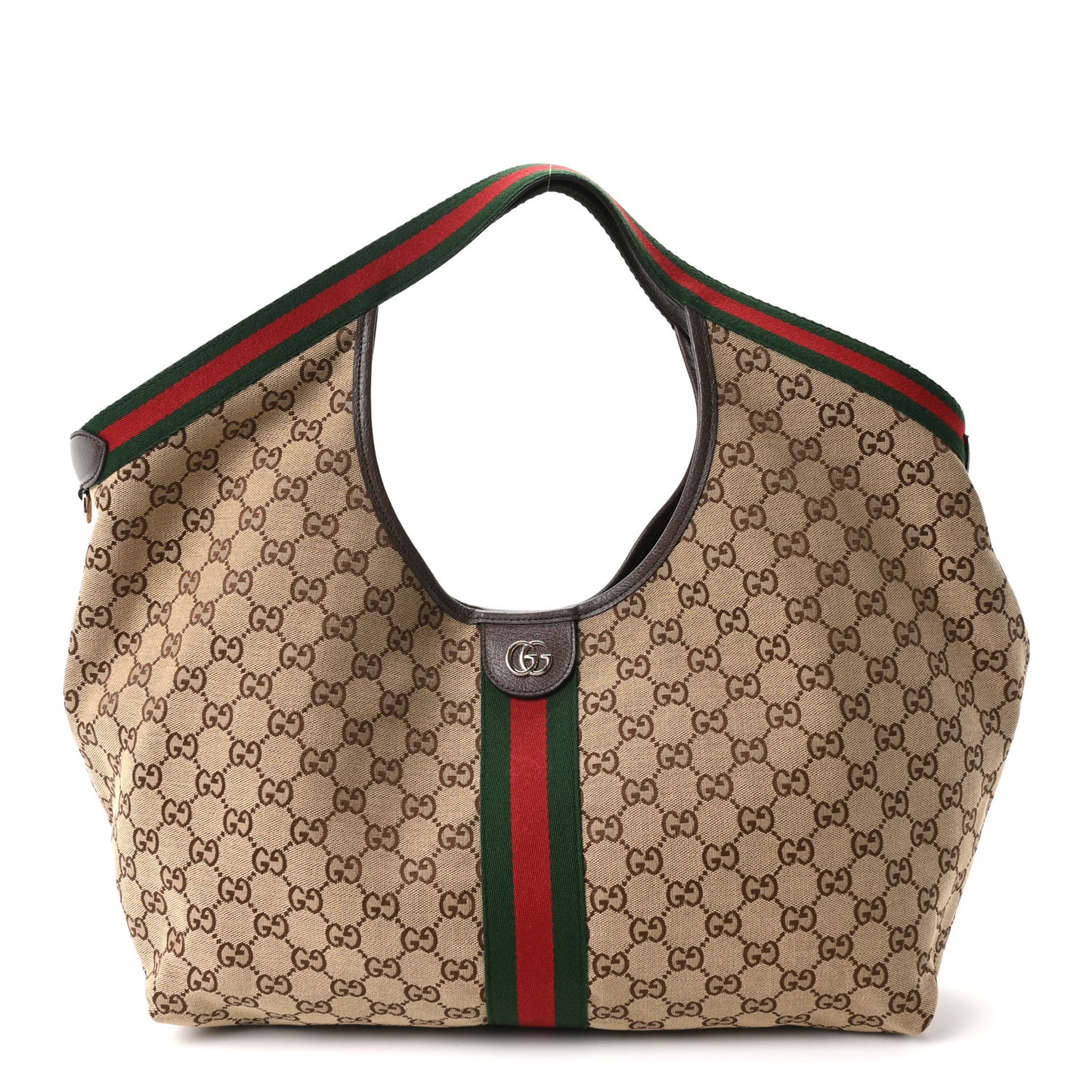 GG Monogram Web Large Giglio Tote Beige Brown