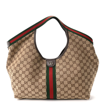 Gucci GG Monogram Web Large Giglio Tote Beige Brown 1 of 10