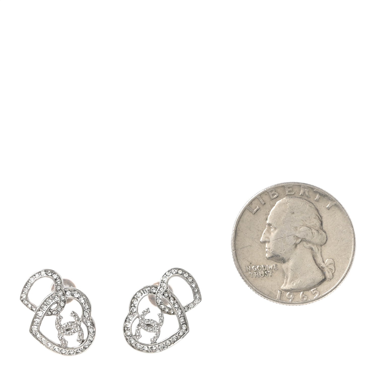 Chanel Crystal CC Heart Earrings Silver 2 of 5