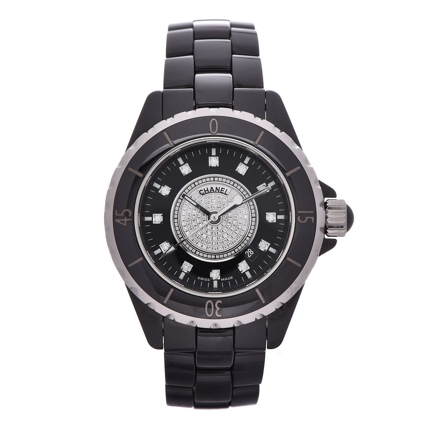 Stainless Steel Ceramic Diamond Dial 33mm J12 Quartz Watch Black