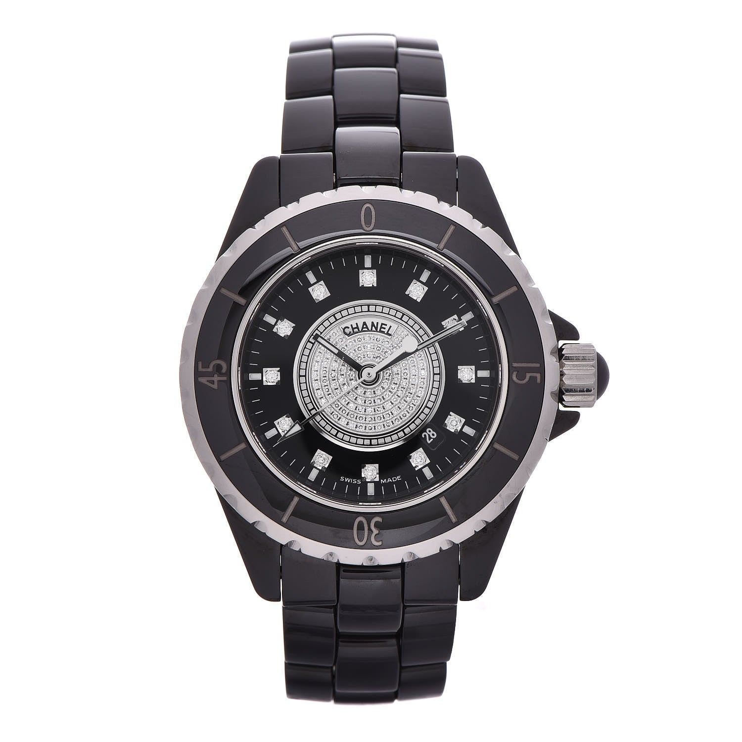 Chanel Stainless Steel Ceramic Diamond Dial 33mm J12 Quartz Watch Black 1 of 7