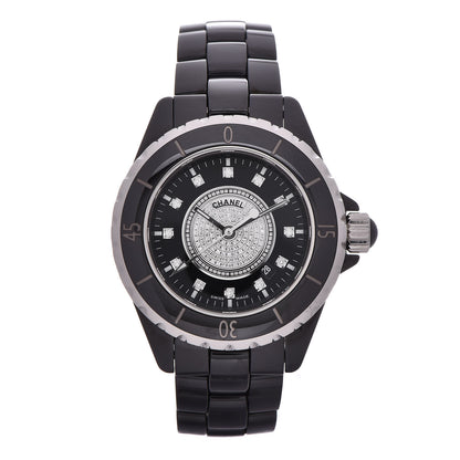 Chanel Stainless Steel Ceramic Diamond Dial 33mm J12 Quartz Watch Black 1 of 7
