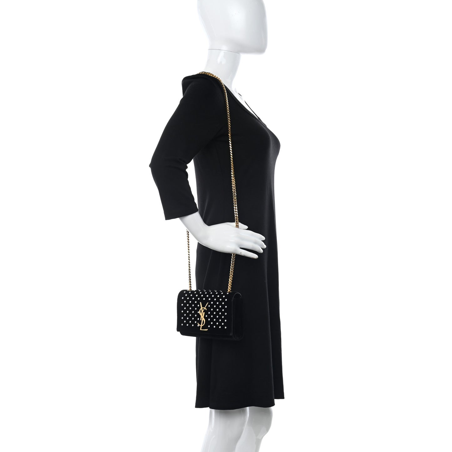 Velvet Crystal Studded Monogram Small Kate Satchel Black