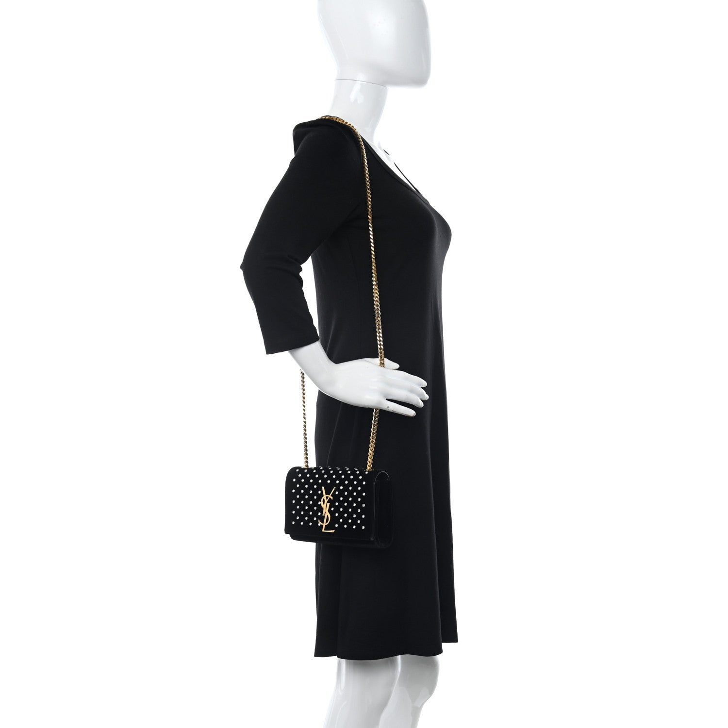 Saint Laurent Velvet Crystal Studded Monogram Small Kate Satchel Black 2 of 10