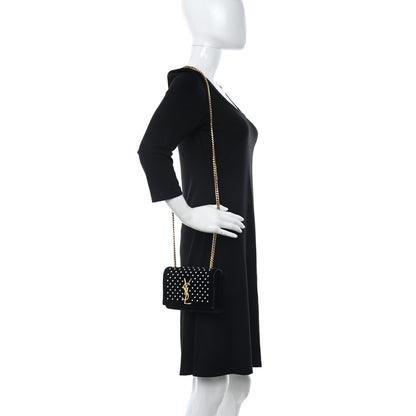 Saint Laurent Velvet Crystal Studded Monogram Small Kate Satchel Black 2 of 10