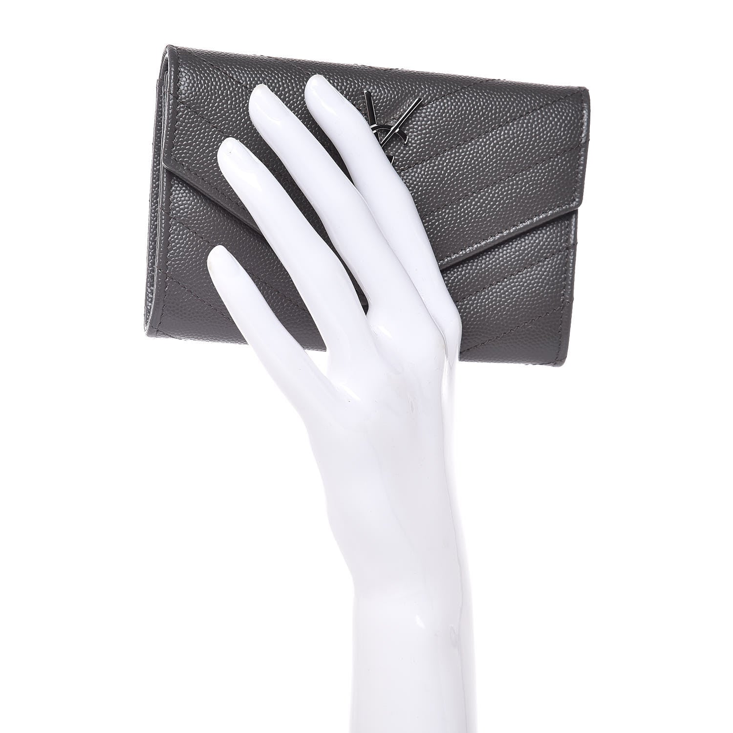 Saint Laurent Grain De Poudre Matelasse Chevron Small Monogram Envelope Wallet Earth 2 of 7