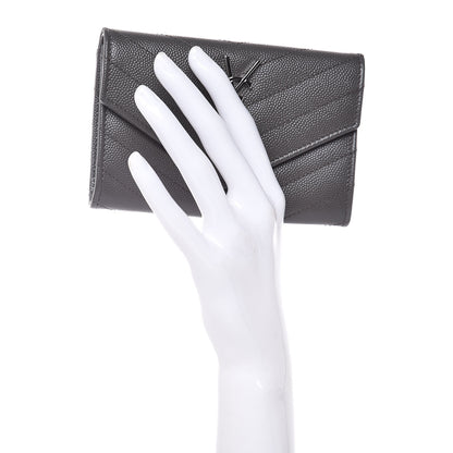 Saint Laurent Grain De Poudre Matelasse Chevron Small Monogram Envelope Wallet Earth 2 of 7