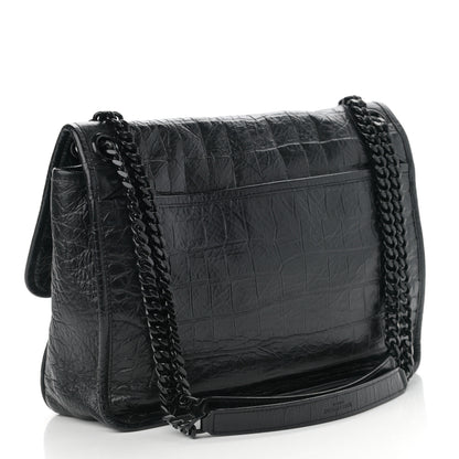 Saint Laurent Crocodile Embossed Lambskin Monogram Medium Niki Chain Satchel Black 3 of 11
