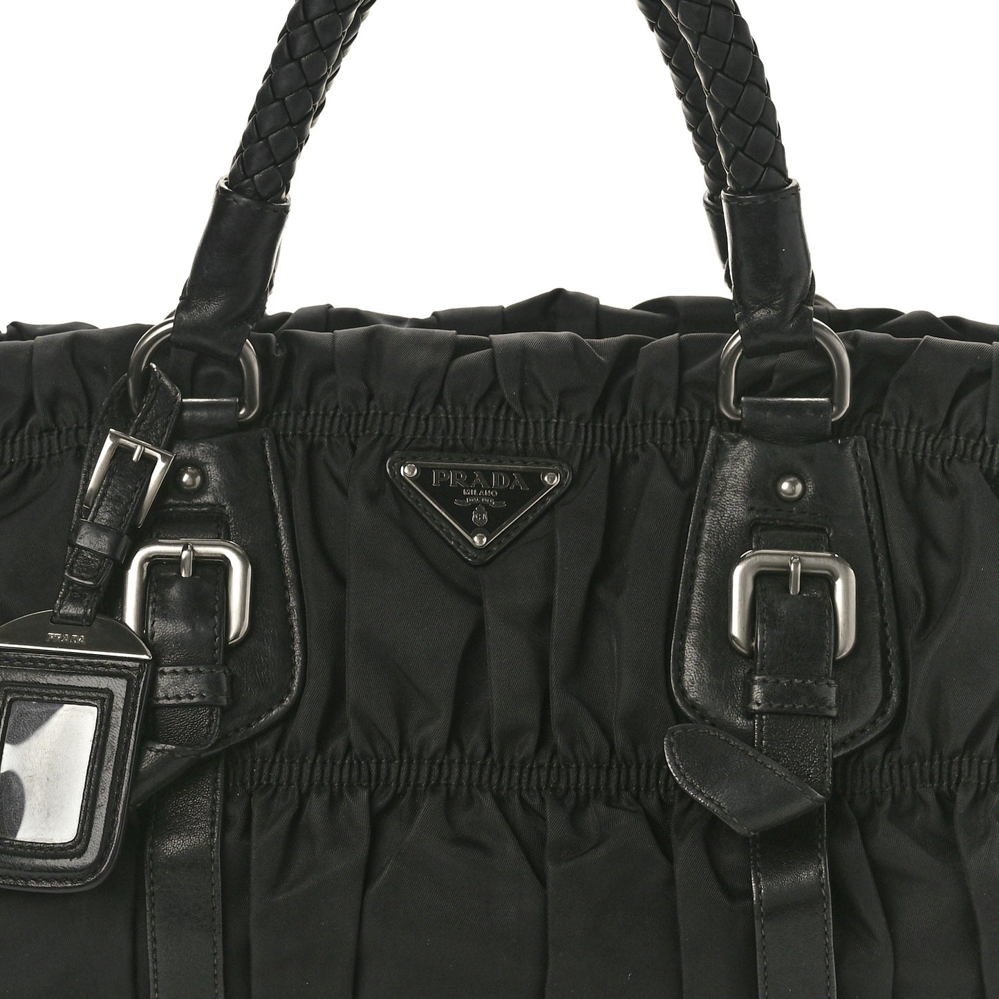 Tessuto Nylon Nappa Braided Gaufre Shopping Satchel Black